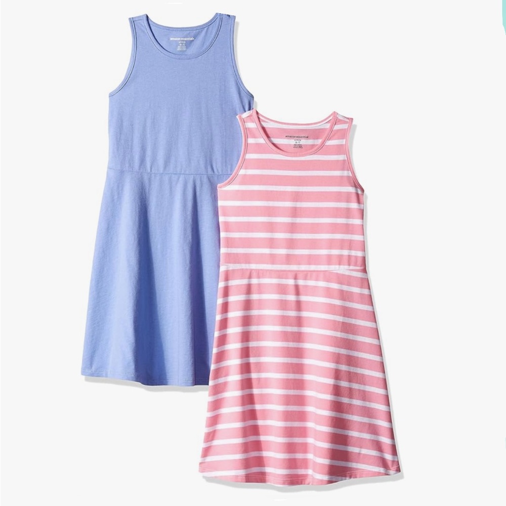 Amazon Essentials | Pink Stripes and Purple Knit Sleeveless Tank Play Dresses